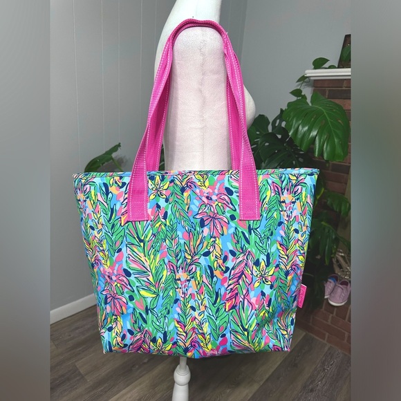 🛍️ Lily Pulitzer XL pink, blue insulated collapsible cooler tote bag - Picture 8 of 14